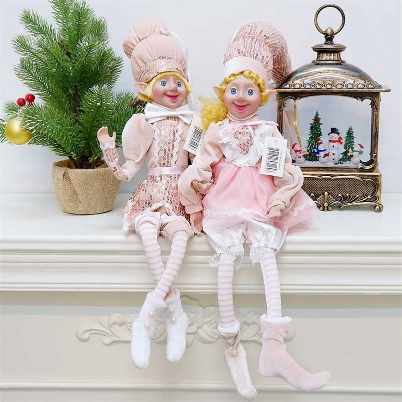 Pink Christmas Elves Plush Elf Doll Xmas Decoration Navidad Year Gifts Children Toys Kids Tree Hanging Ornaments 211019