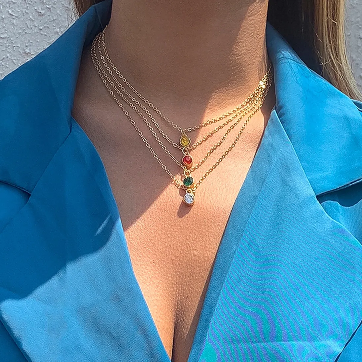 2021 chaîne de couleur or collier pendentif en cristal coloré collier ras du cou bijoux