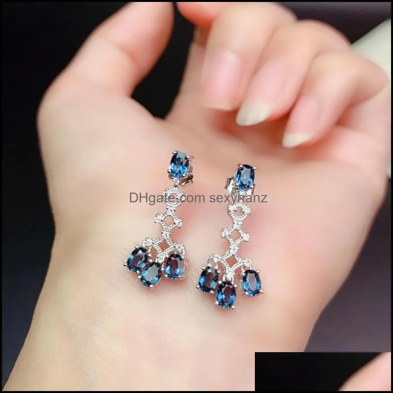 Dangle & Chandelier CoLife Jewelry 100% Natural Topaz Drop Earrings For Party 3mm*4mm London Blue Silver 925