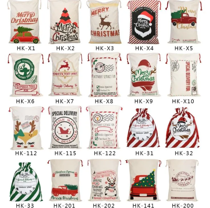 200pcs 2021 Latest Styles Christmas Gift Bags Large Organic Heavy Canvas-bag Santa Sack Drawstring Bag With Reindeers SN5667