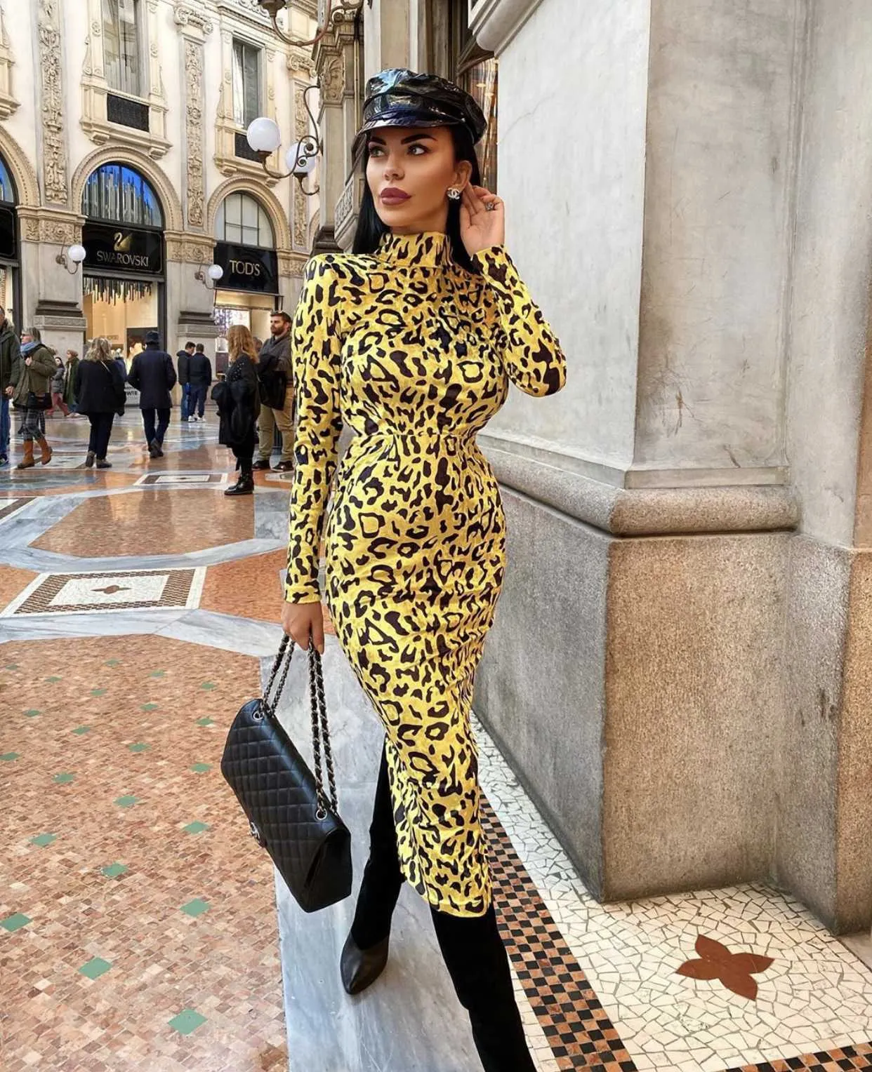 Femmes Sexy Sexy Sleeve Designer Leopard Yellow Night Night Club Robe de soirée Dames TRENDY TREND LE DONNE VESTIDO 210527