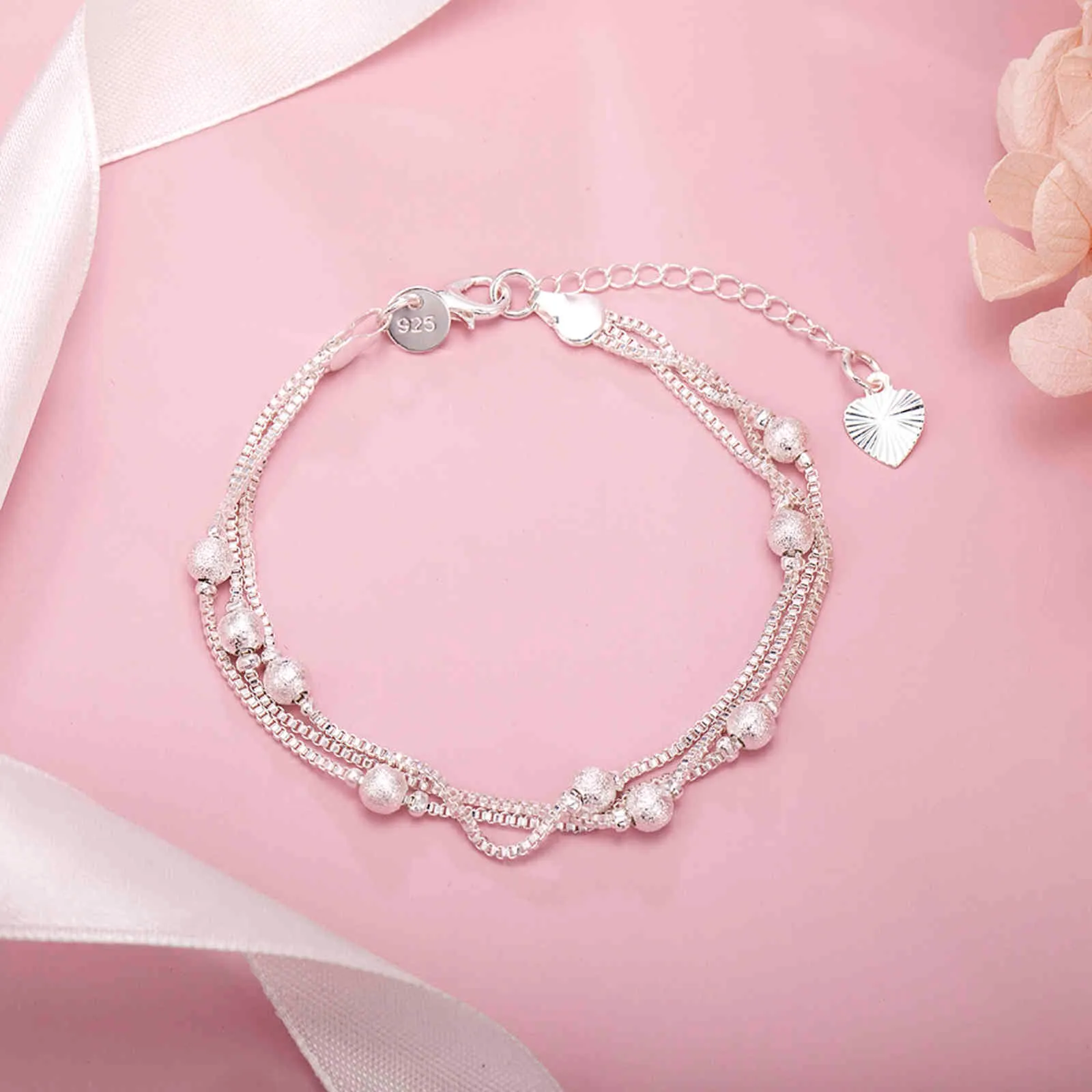 Nieuwe 925 Sterling Sier Geometrie Kralen Ketting Armband Voor Dames Mode Bruiloft Fijne Sieraden Kerstcadeau 8inch
