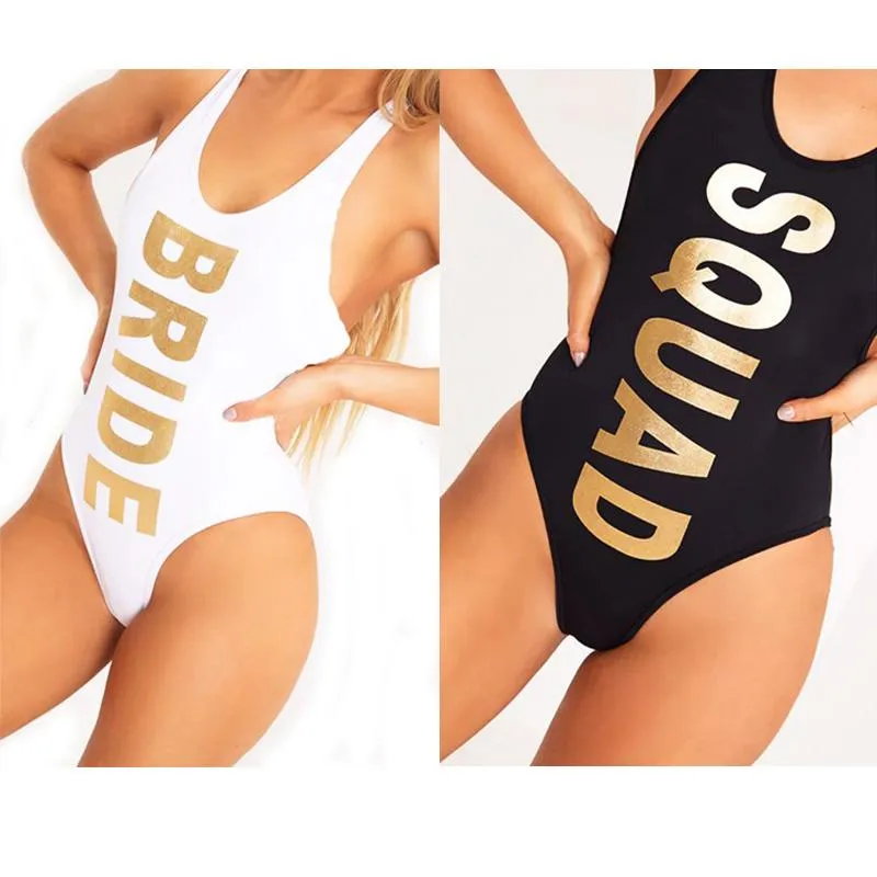 BRIDE SQUAD Swimwear Summer One Piece Bathing Suit Plus Size swimming suit for women Sexy Bodysuit monokini High Cut Low Back