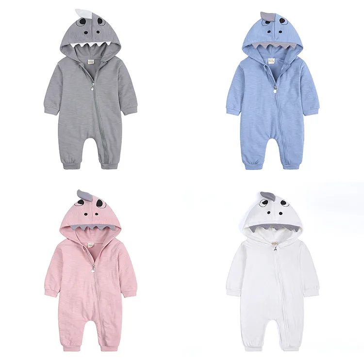 Cartoon Shark Mit Kapuze Overalls Säuglingsspiel Outfits Baumwolle Zipper kleinkind Herbst Overall Neugeborenen Einteiliges M3617