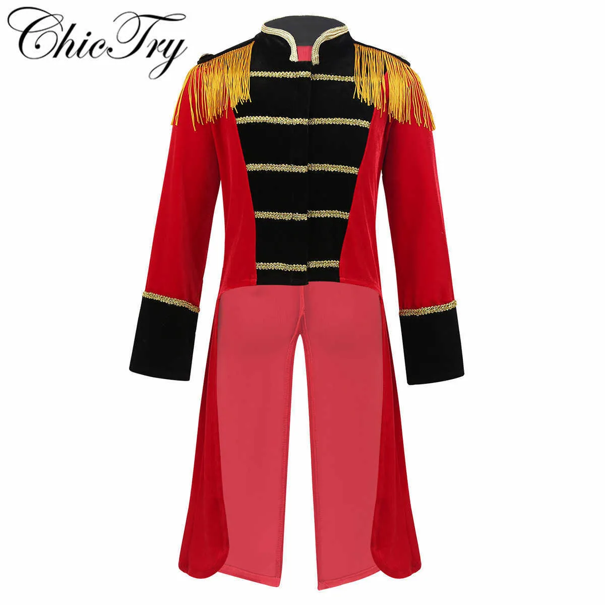 4-8 jaar Kids Boys Child Circus Ringmaster Kostuum Stand Collar FRINGES GOUD HANDELEN TACKCOAT JAS VOOR HALLOWEEN COSPLAY Q0910