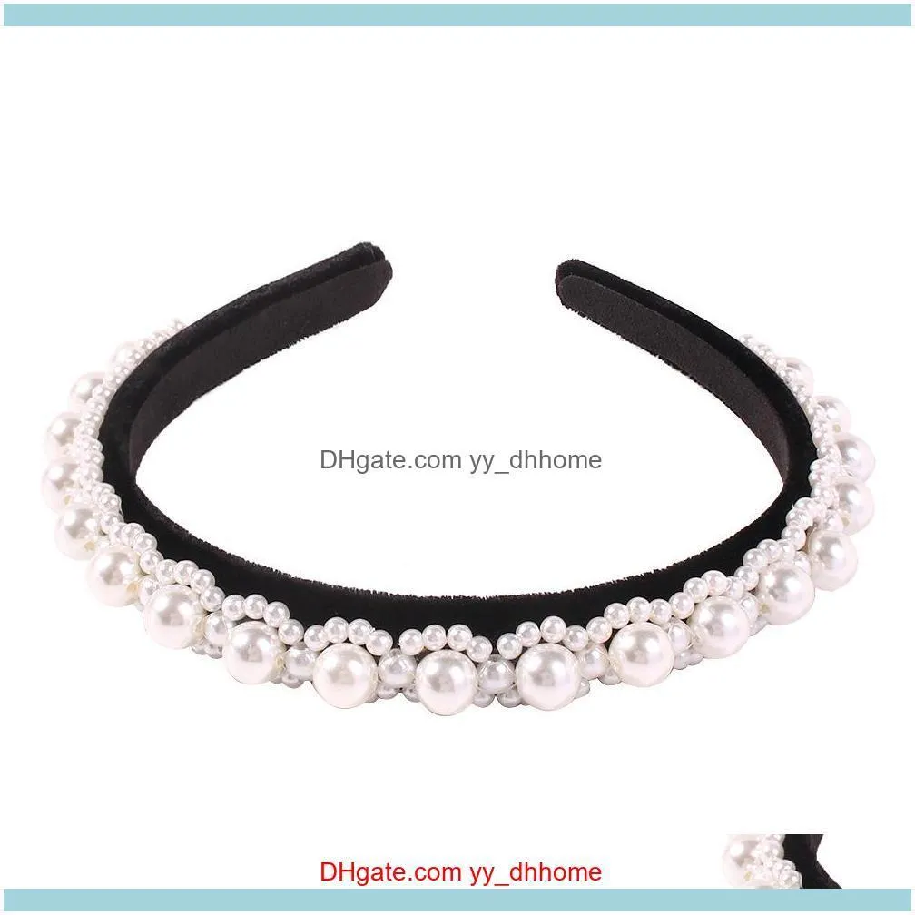 Hot new ins Fashion trendy luxury designer vintage Baroque style beautiful pearl flower velvet headbands hair jewelry for woman girls