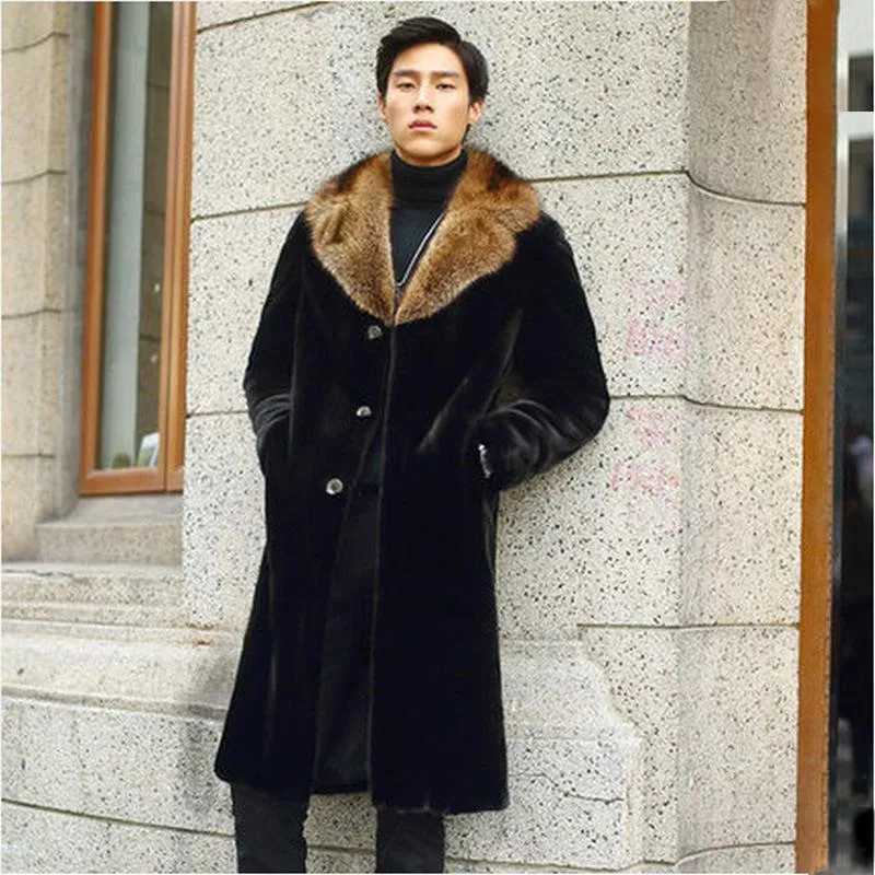 Men's Fur & Faux S-6XL Fashion Male Wither Clothes High Imitation Mink Overcoat Trench Coat Long Men