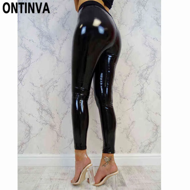 Czarny Wetlook Push Up Legginsy Dla Kobiet Slim Shinny High Waist Legins Femme Jesień Zima Faux Skóra S M L XL Mujer Pant 211117