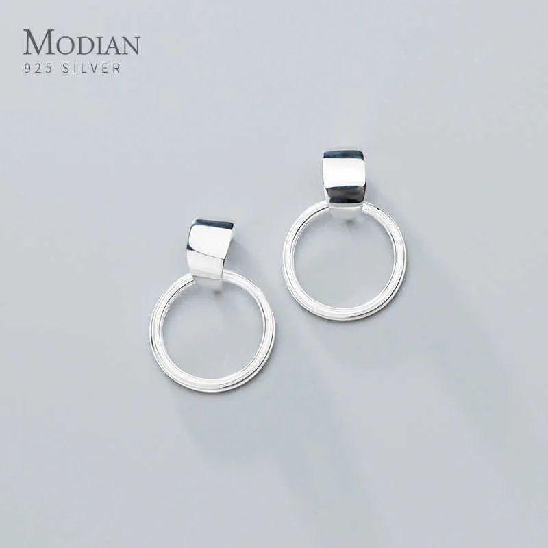 Minimalisme Geometrische Cirkel Dangle Earring voor Vrouwen 925 Sterling Zilver C-Shape Drop Fine Sieraden Design 210707
