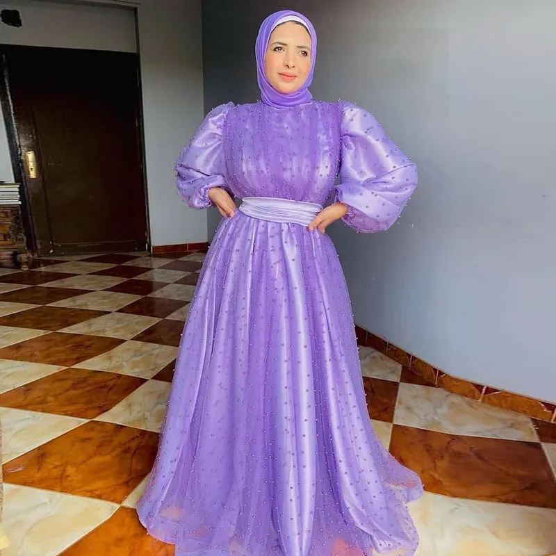 Royal Collar Print Long Retro Muslim Dress