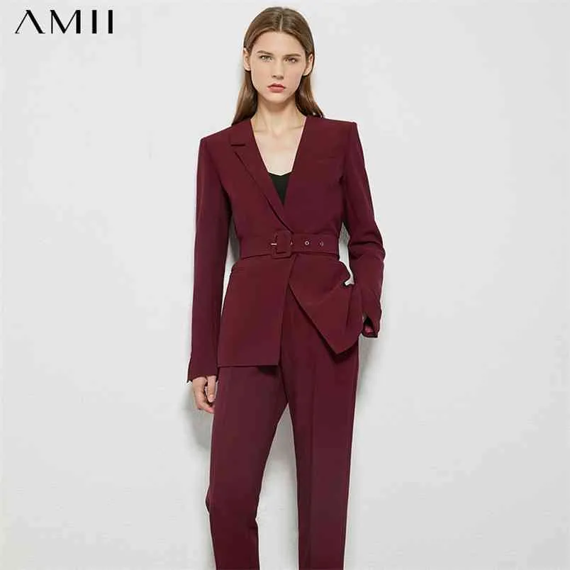 Minimalisme automne OLstyle costume femme mode solide revers Blazer femmes taille haute droite Ankel-longueur pantalon 12080057 210527