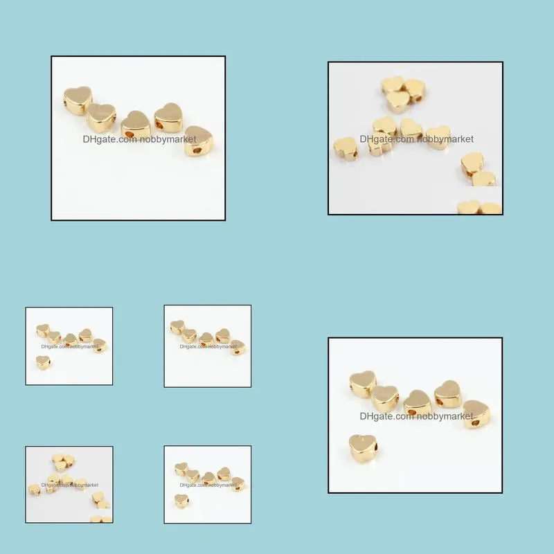 100pcs/lot Heart Love Bead Gold plated spacer Beads Jewerly Accessories for Jewelry Making 5mm