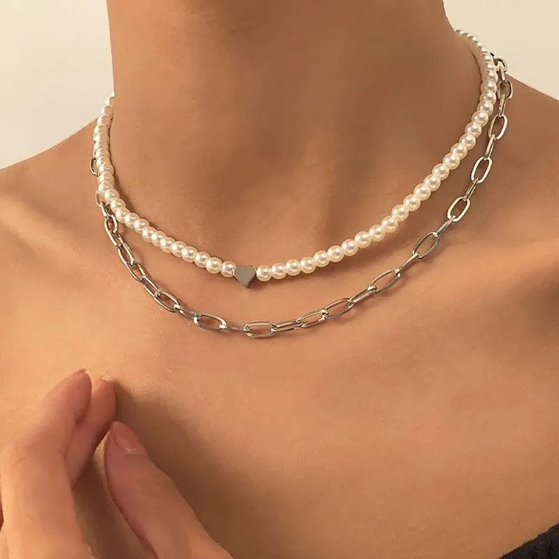 Ketten 2 teile/satz Einfache Kurze Perle Perlen Halskette Frauen Mode Und Romantik Herz Perlen Kette Choker Schmuck Anhänger Geburtstagsgeschenk