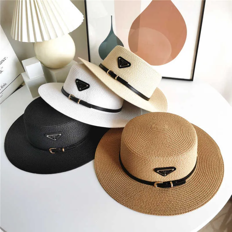 2021 Grass Sunshade Straw Hat Women Outing Sunscreen Beach Summer Travel Vacation Foreign Atmosphere Net Red Flat Top