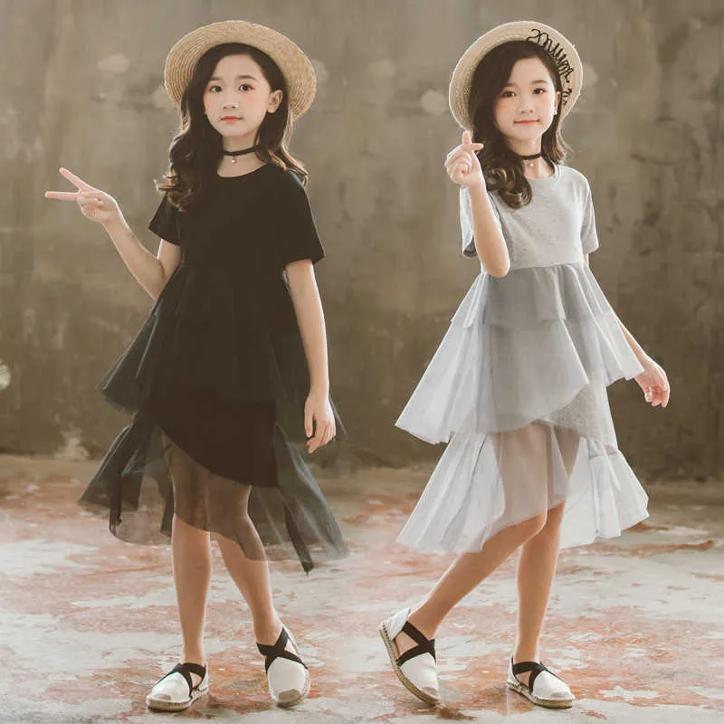 Girls Dresses 2021 Summer Girl Solid Dress for Party Wedding Kids Dressing Gown Children Teen Costume Clothes 6 8 10 12 14 Years Q0716