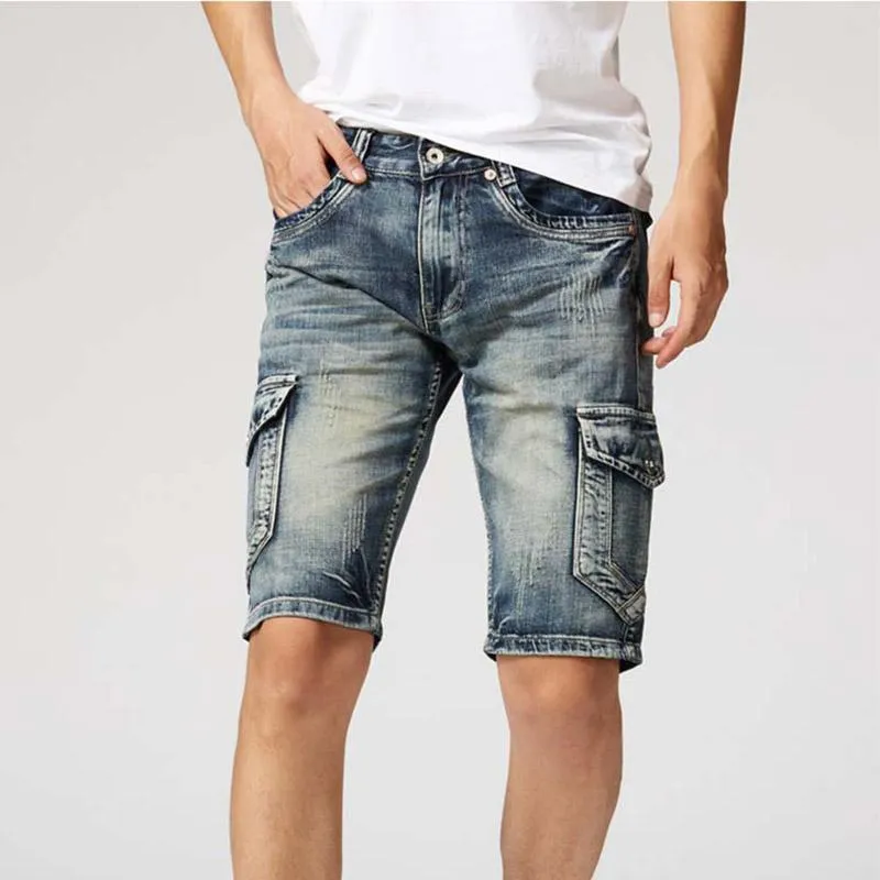 Jeans pour hommes Kiovno Mode Hommes Cargo Casual Denim Shorts Droite Lavé Court pour Homme Taille 29-38 Multi Pockets302z