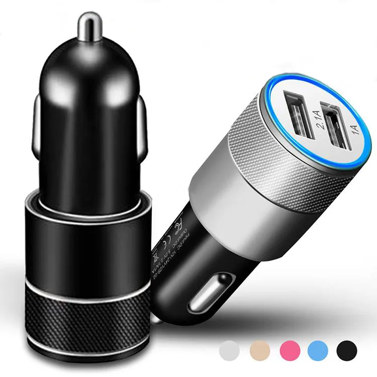 Chargeur de voiture Mini Dual USB Carging Adapter 2.1A Double USB 2 Port pour iPhone 11 x XS Plus Samsung Galaxy S7 S8 avec forfait OPP