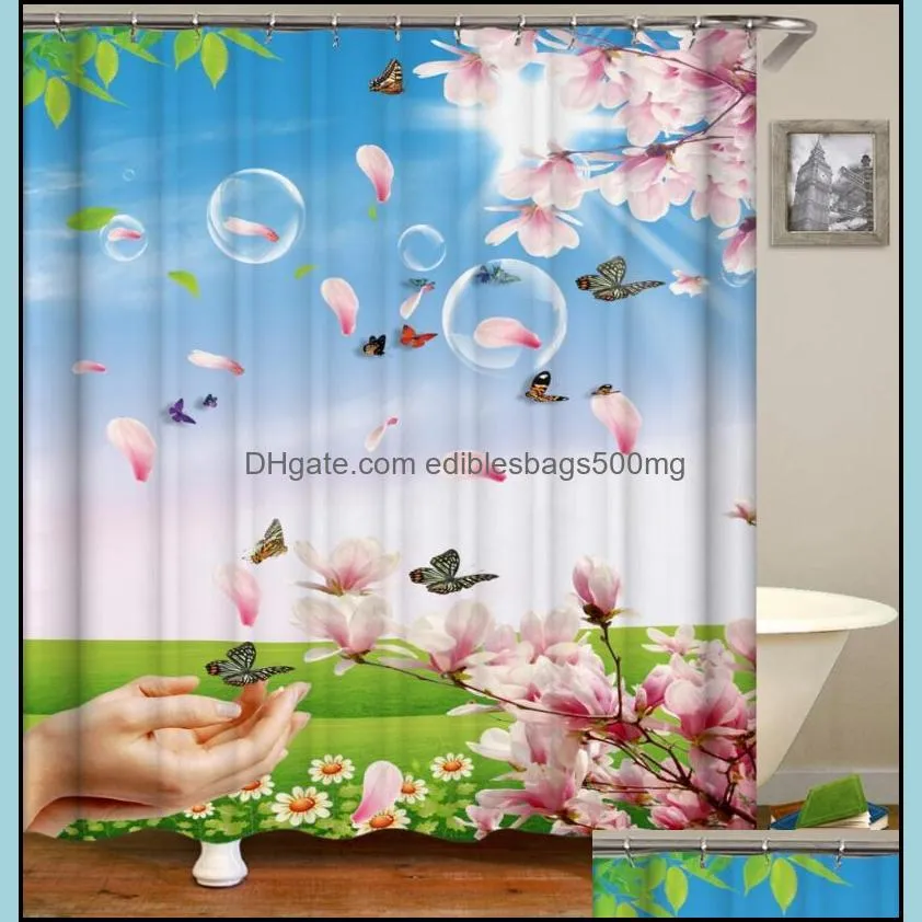 Shower Curtains OLOEY Eco-friendly Flower 3D Print Polyester Washable For Bathroom Pink Bath Decor Customized