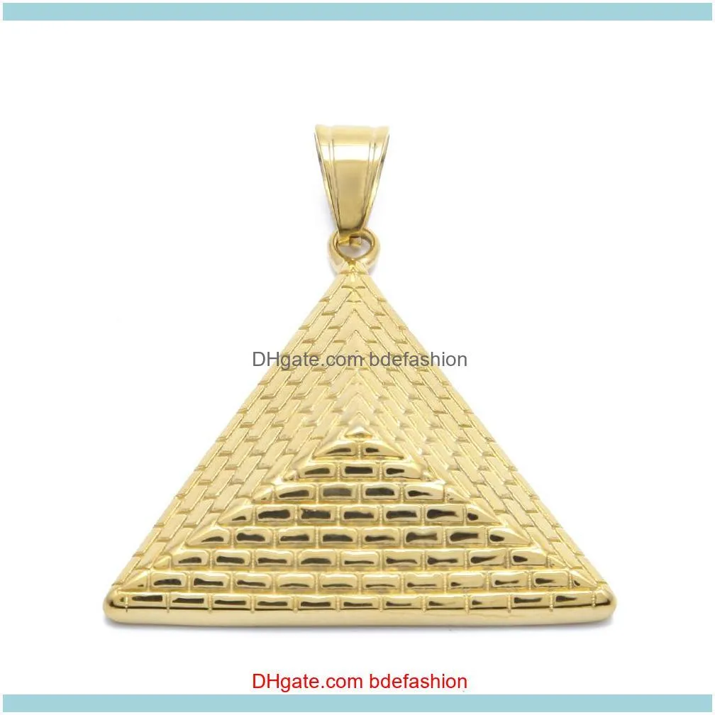 New Gold Color Egyptian Pyramid Charming Pendant Necklaces Stainless Steel Vintage Illuminati Jewelry With Chain for Women Men