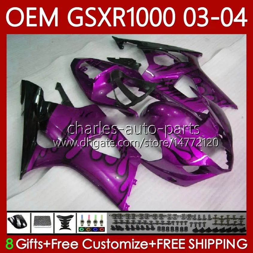 OEM Fairings 100% Fit For Suzuki 1000cc K3 GSX-R1000 03-04 Rosa Flames Body 67no.220 GSXR 1000 CC GSXR1000 2003 2004 K 3 GSX R1000 GSXR-1000 03 04 Injektionsform Bodywork