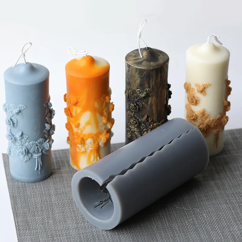 15x5.5cm Big Silicone Carved Column Pillar Candle Molds Cylindrical Mould  Vintage Flowers DIY Large Scented Pillar Candles Making Mold From Homelab,  $11.31