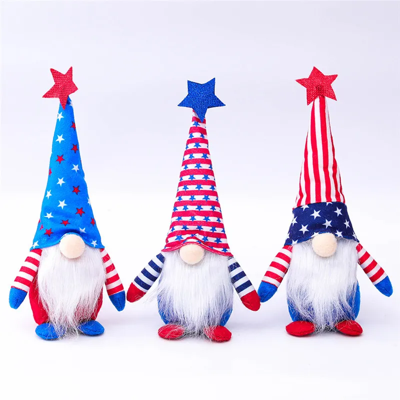 Gnomo patriottico Giorno dell'indipendenza americana Bambola nana 4 luglio Regalo Stelle e strisce Ornamenti scandinavi fatti a mano Bambola per bambini