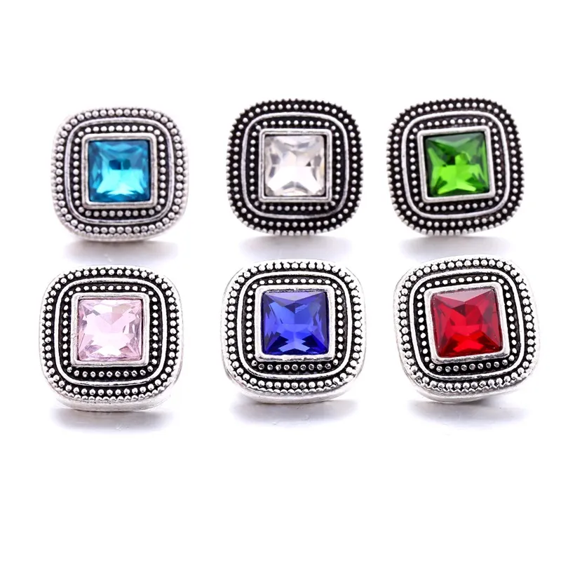 Retro Kare Rhinestone Snap Düğmesi Charms Kadınlar Takı Bulguları 18mm Metal Snaps Düğmeler DIY Bilezik Kuyumculuk Toptan