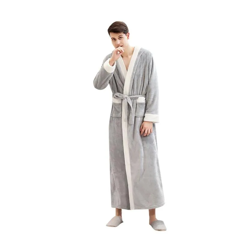 男性の寝室パジャマのカップルの冬の長さのバスローブスプライシングホーム服長袖ローブコートユニセックス厚いローブ