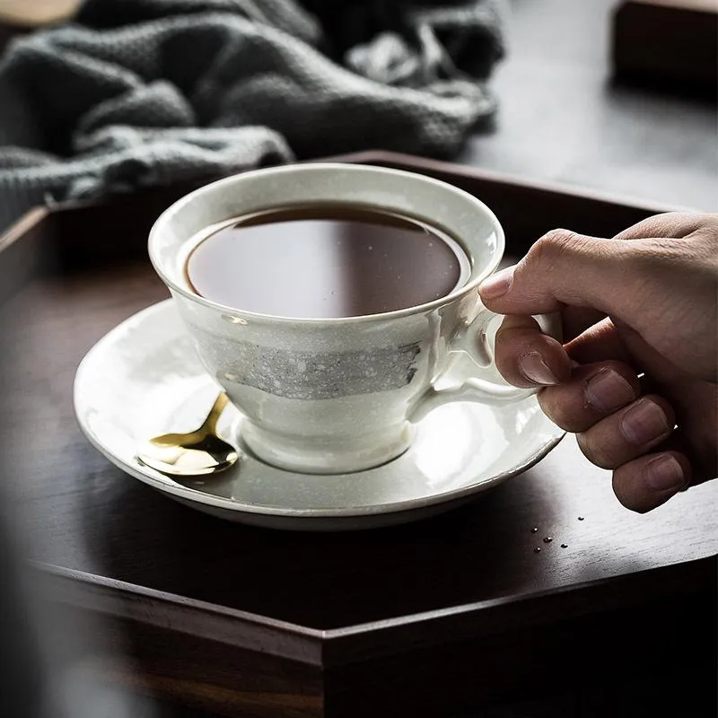 Tasses M européen rétro en céramique gobelet eau verre tasse tasses à café ensemble lumière luxe maison petit déjeuner tasse plat lait S verres