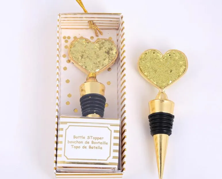 Bar Ferramentas Coração Garrafa de Garrafa de Vinho Golden Golden Stoppers Homenagem Favor Givaaways para hóspedes Valentines Lembranças para namorado SN3252