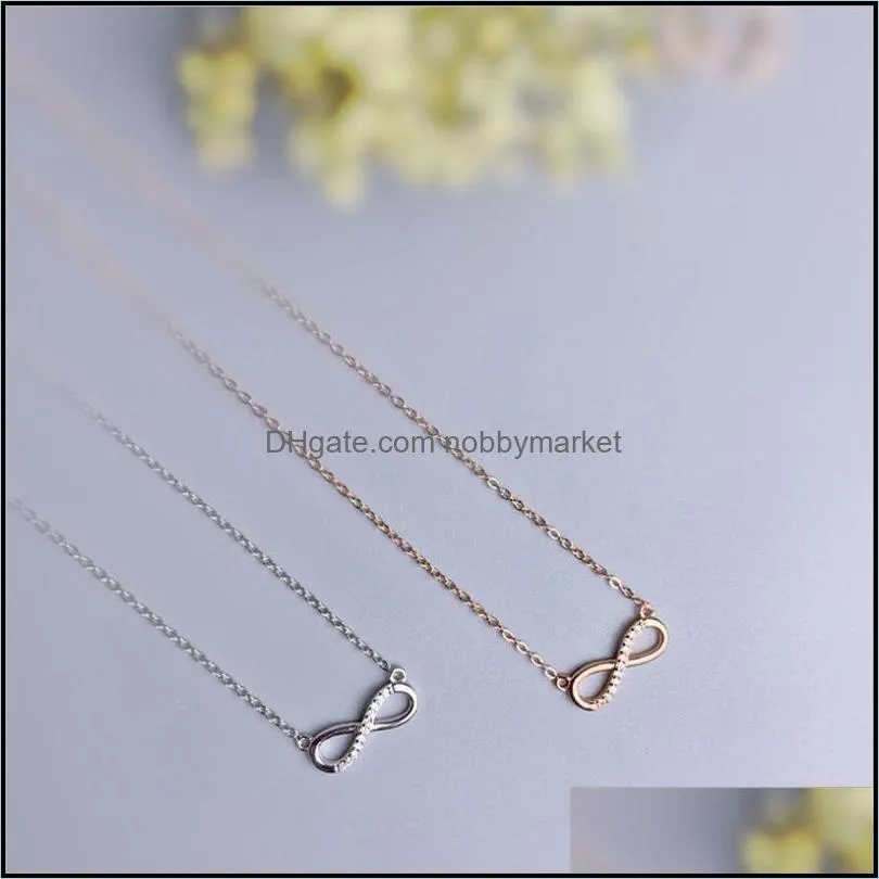 Delicate 925 Sterling Silver Infinite Necklaces For Women Zircon Chain Personalized Necklace Gift Ins collares Forever Love