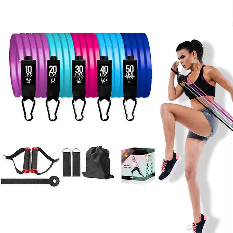 150lbs 11pcs Latex Resistance Bands Set Yoga Crossfit Bodybuilding Elastic Rubber Bands Fitness Chest Expander Sport Pull Rope H1026