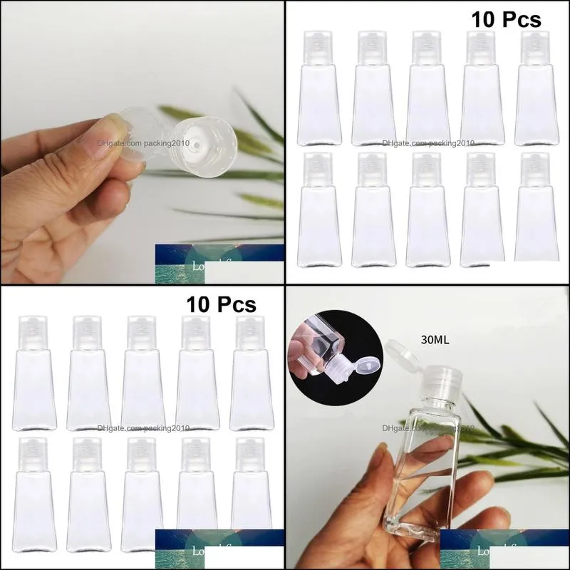 10pcs 30ml Trapezoidal Empty Hand Sanitizer Bottles Refillable Plastic Container Transparent Gel Bottle for Travel Outdoor