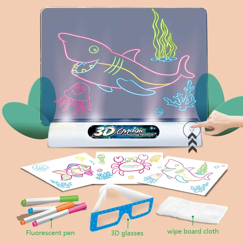 2021 Peinture Fournitures 3D planche à dessin fluorescente magie lumineuse stéréo écriture graffiti planches cadeau de vacances pour enfants DHL