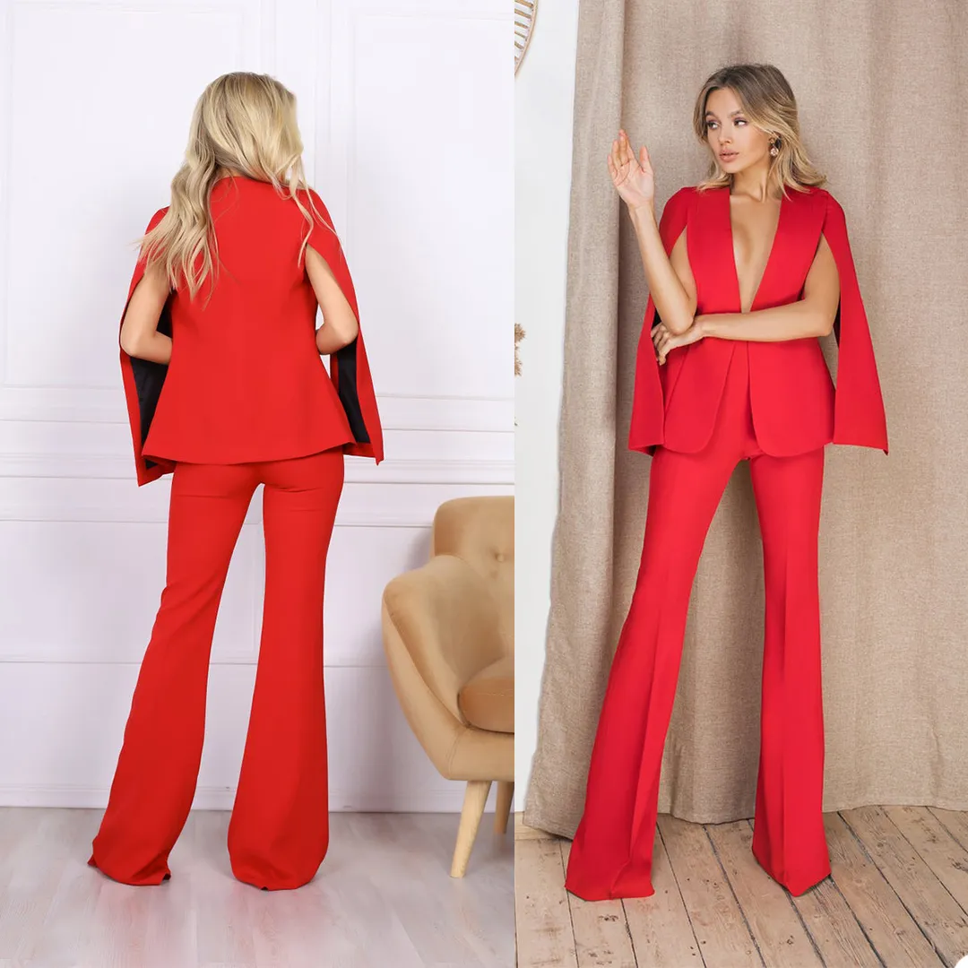 Primavera rojo niñas pantalones traje Madre de la novia trajes mujeres fiesta de noche graduación esmoquin ropa de trabajo para boda 2 uds