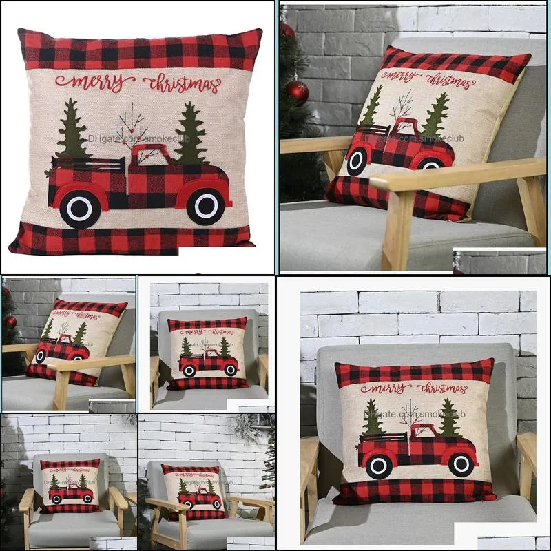 Christmas Decorations Pillow Covers  Plaid Throw Pillow Case Christmas Tree Red Truck Cushion Cover ZZE8942