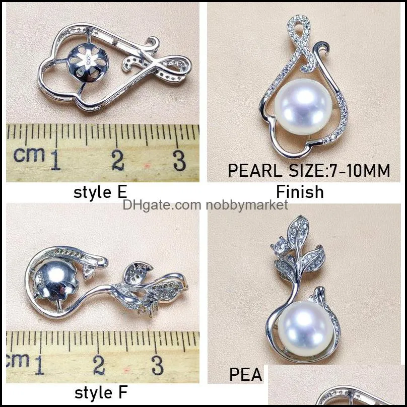 100% S925 Sterling Silver Pendant Settings Pearl Necklace Settings 9 Styles Fashion Necklace for Women Girl DIY Jewelry Christmas Gift