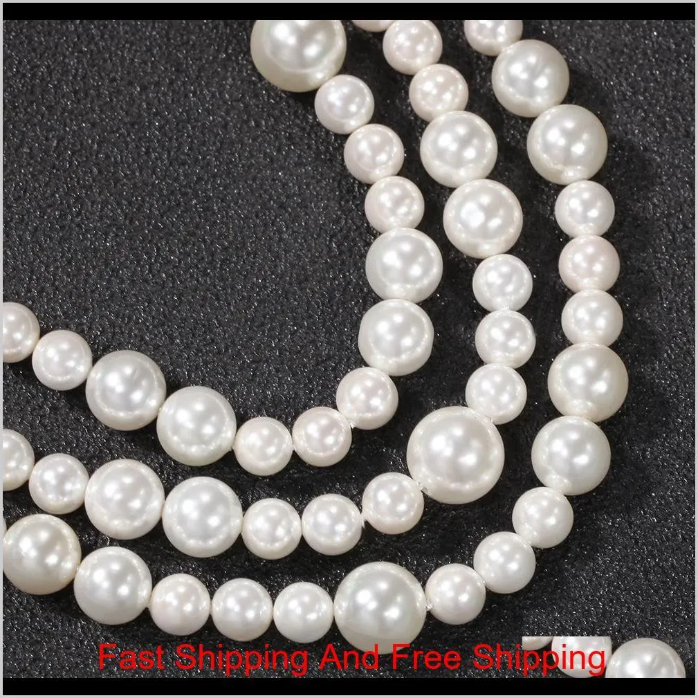 european and american hip-hop simple pearl necklace 6mm 8mm 10mm mixed pearl beads men and women versatile multi-size fashion