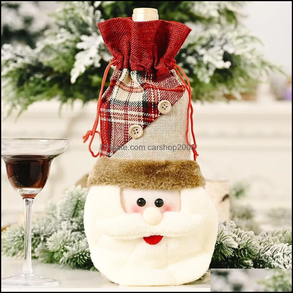 Christmas Wine Bottle Cover Santa Snowman Elk Wine Bottle Set Christmas Table Decoration Drawstring Pocket HWD9830