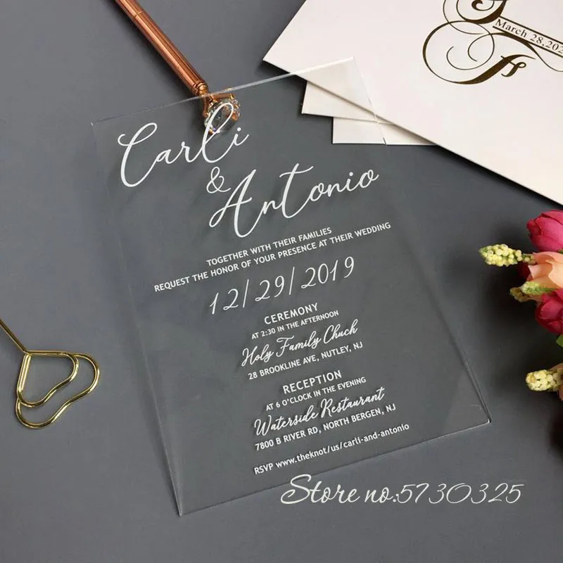 Invitation de Mariage acrylique fleur rose Roses Invitation de Mariage personnalisé acrylique Invitation de Mariage Carte Invitation Mariage boîte cartes