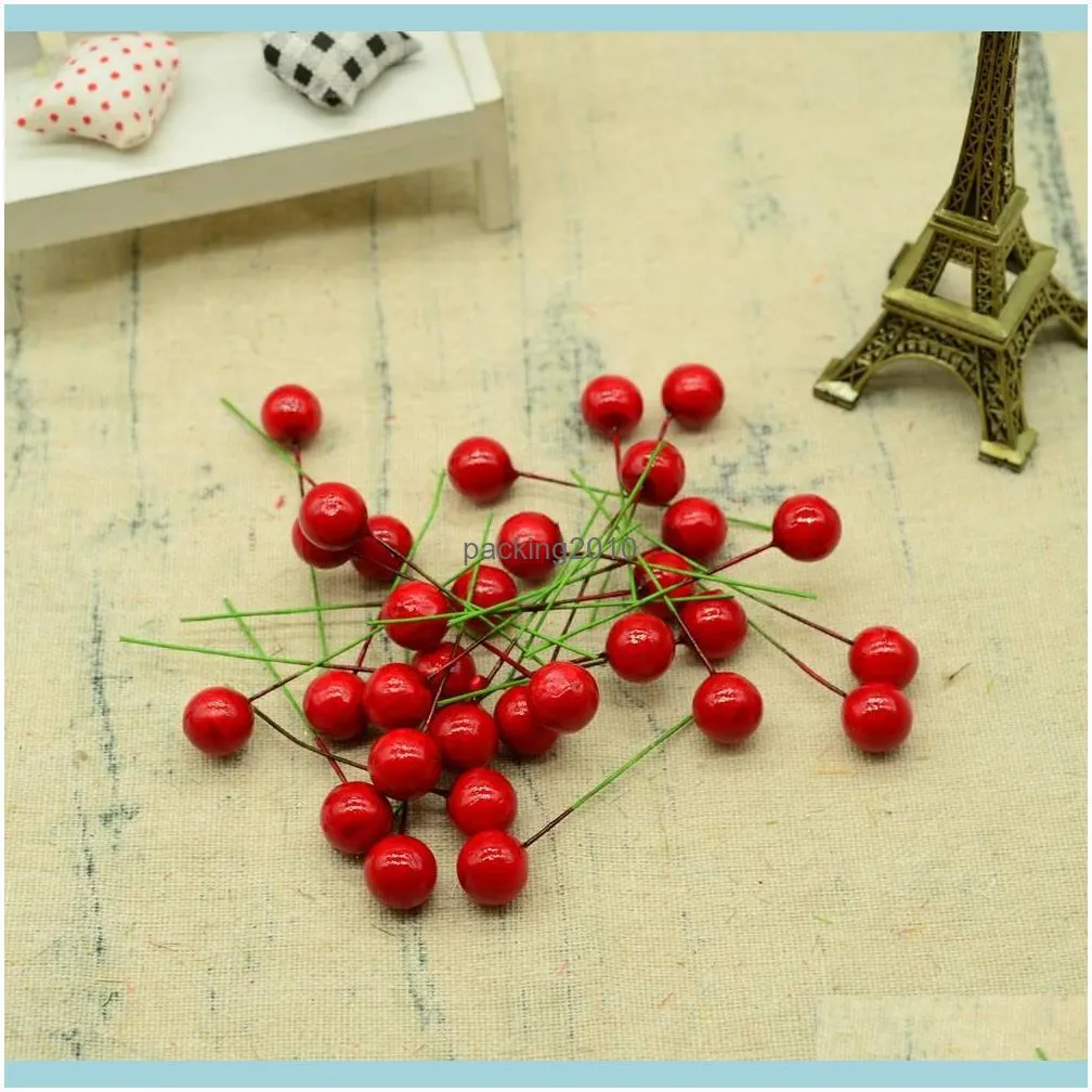 Decorative Flowers & Wreaths 100pcs Artificial Fruits For Christmas Wreath Home Decor Foam Cherry Pompom Diy Gifts Box Scrapbook Fake