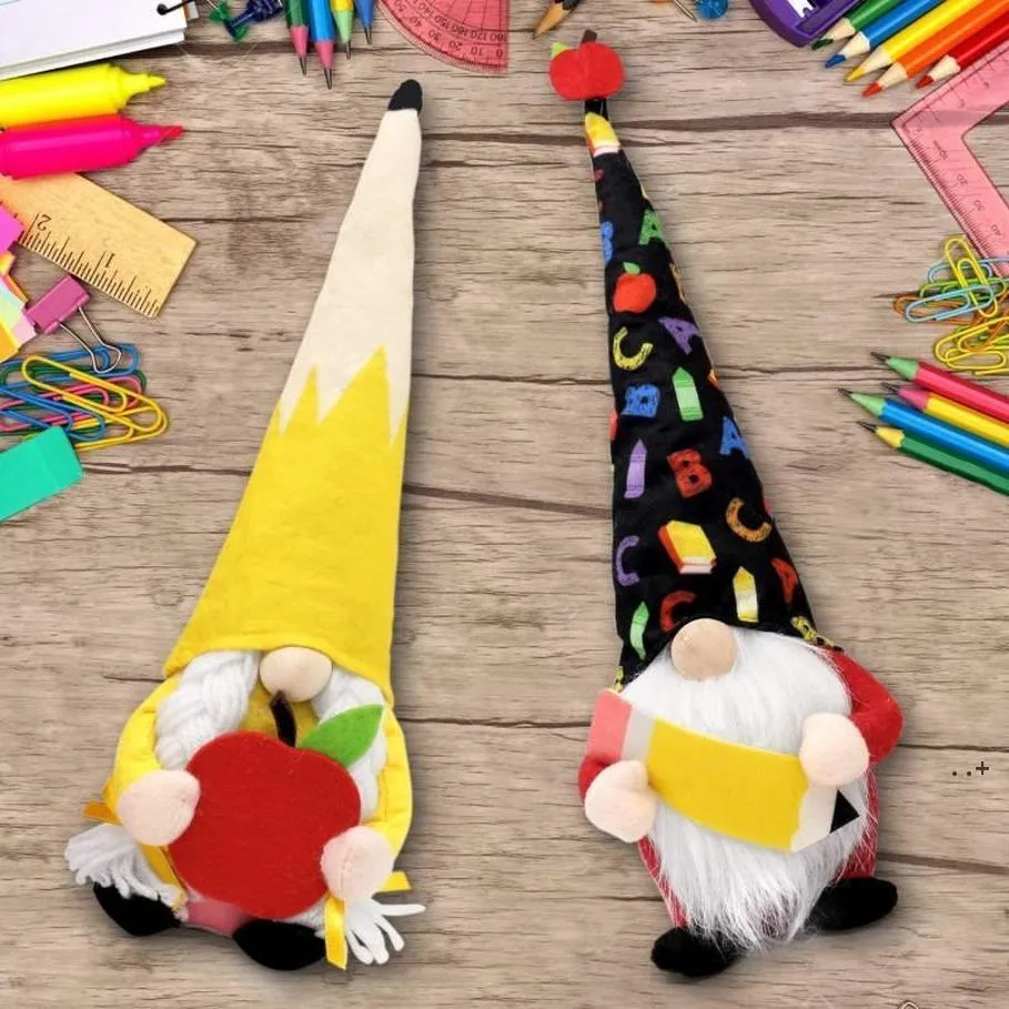 Leraar Gift Party levert Gnomes Terug naar Apple Pencil Pluche Dolls van studenten Einde van het schooljaar Decor RRB13214