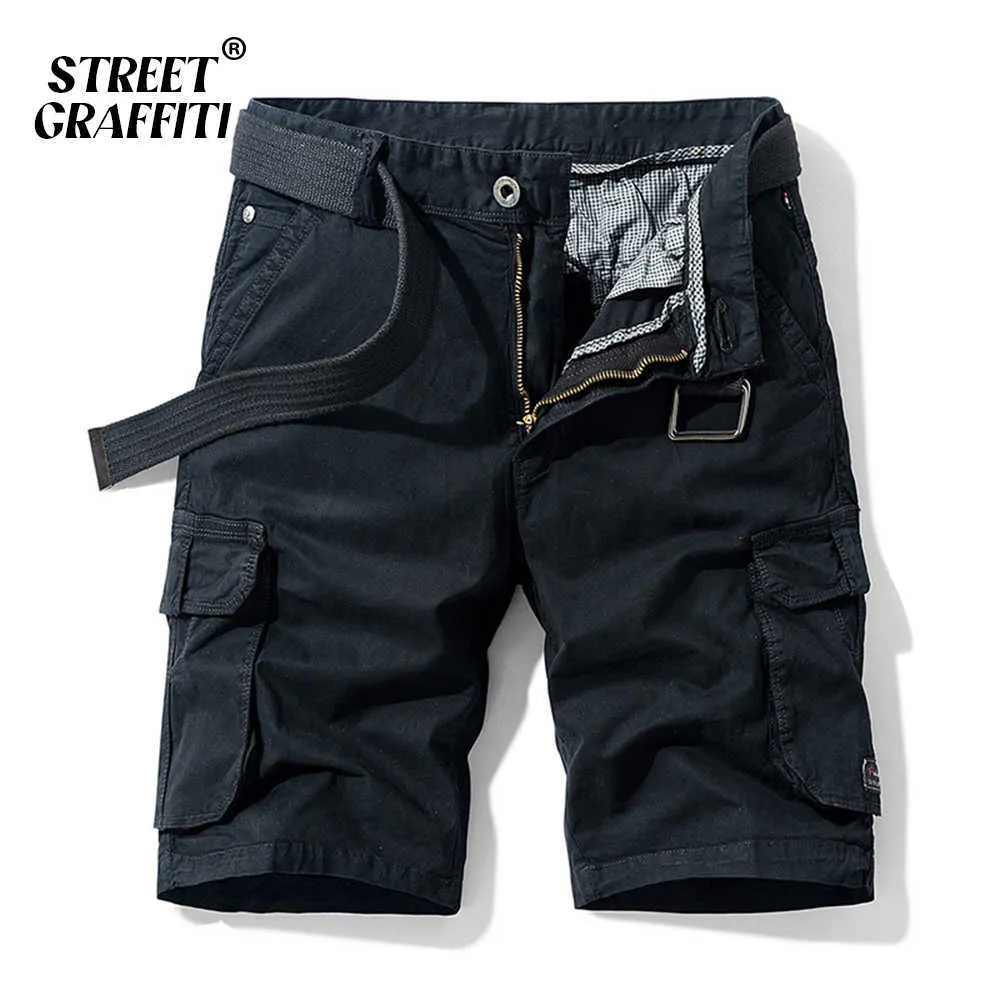 Cargo Shorts Men Spring Summer Breeches Cotton Bermuda Solid Denim Casual Multi-Pocket Pants Clothing Mens Cargo Short X0705