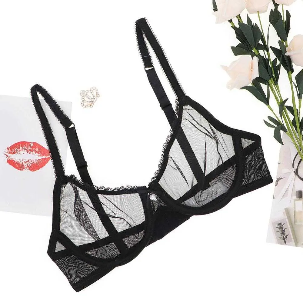 Plus Size Women Fashion Ultra Thin Bra Transparent Sexy Single Layer Lace  Bra