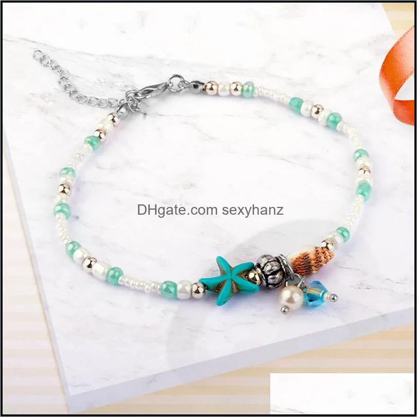 S349 Hot Fashion Jewelry Shell Anklet Chain Shell Starfish Charms Beaded Ankle Bracelet Beach Anklets Foot Chains