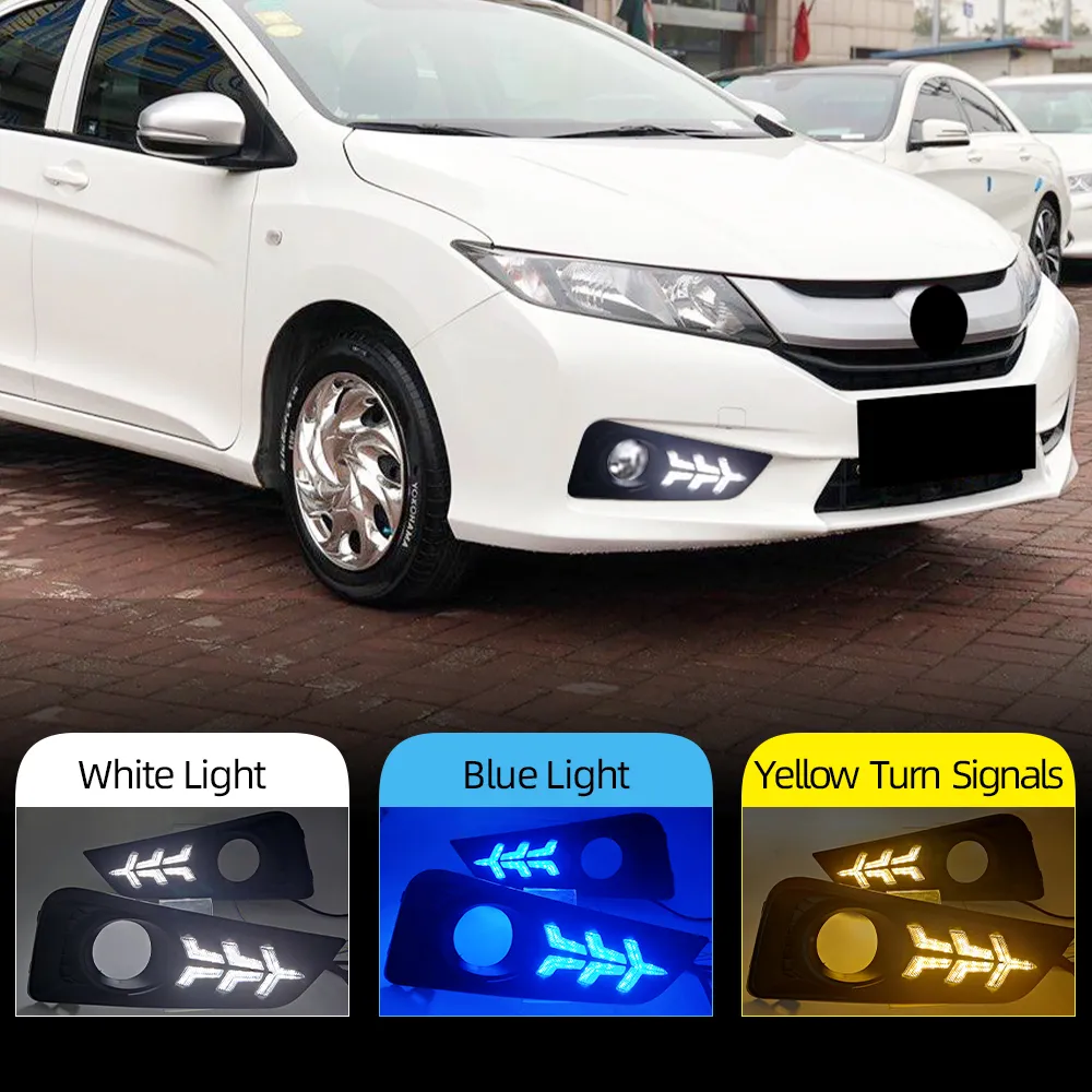 2 STUKS DRL Voor Honda city 2015 2016 LED DRL Dagrijverlichting met Mistlamp gat Geel richtingaanwijzer