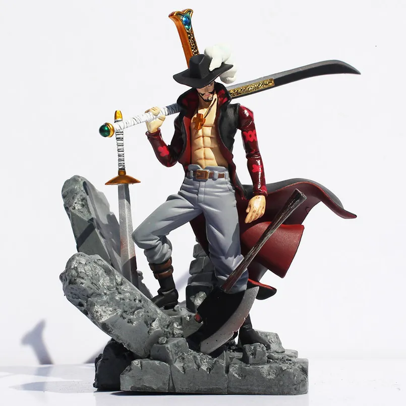 Uma peça dracule mihawk figura luffy shanks com espada brinquedos modelo  boneca presentes brinquedo 15cm