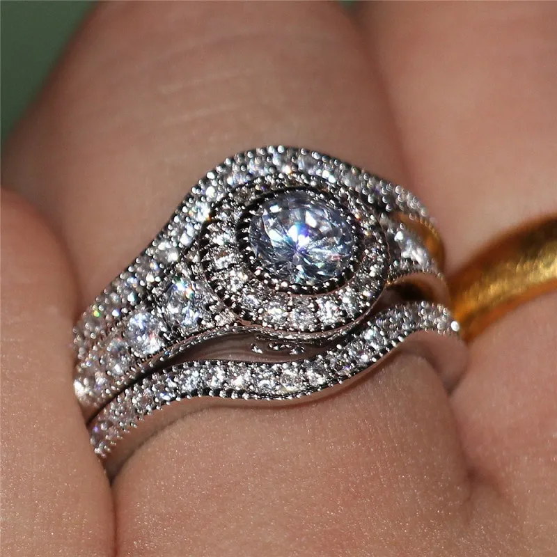 Conjuntos de anillos de boda Anillos de compromiso de plata para hombre Joyería Anillos de pareja de diamantes de moda para mujeres