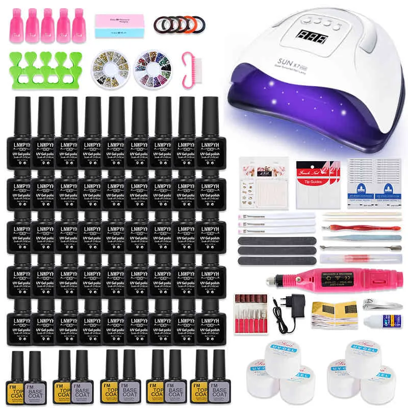 Manicure LED Lâmpada De Secagem De Secagem 20000rpm Máquina de Broca 45/27/18/12 Cores UV Gel Nail Polish Kit Ferramentas