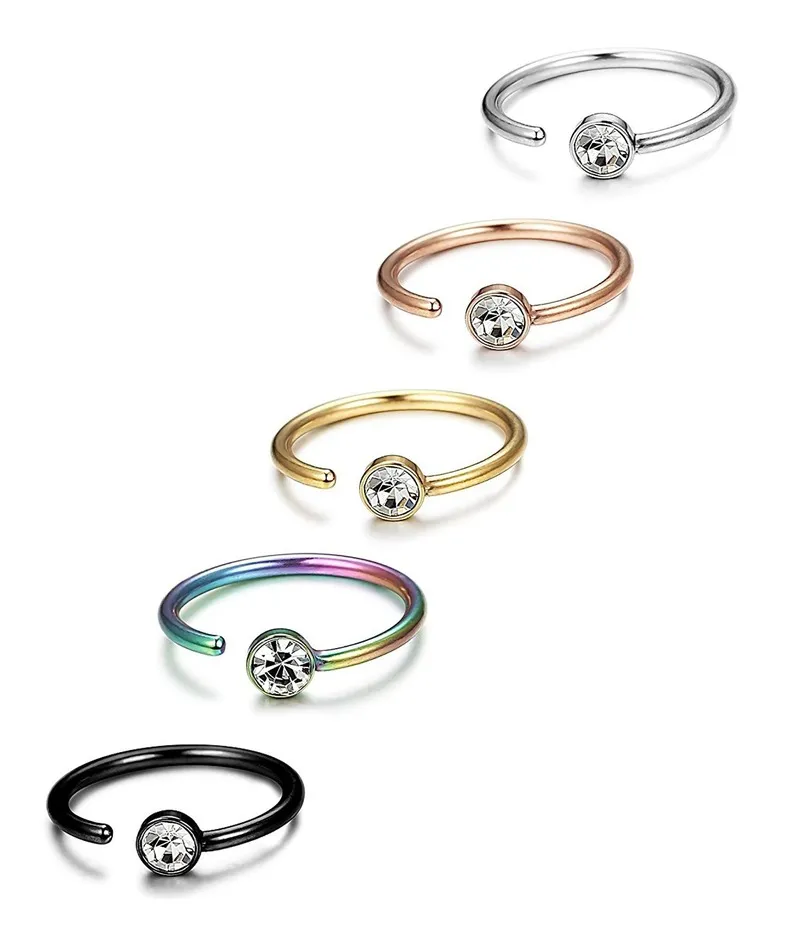 C -formad kropp Piercing Nosring Stud Crystal Diamond rostfritt stål ringar spik för kvinnor mode smycken will och sandy